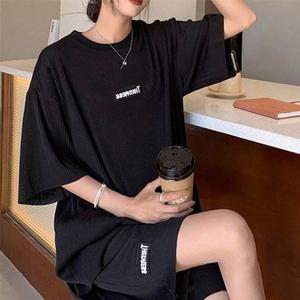 여성 편안한 루즈핏 반소매 반바지 셋업