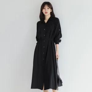 [시크라인] 다엔 비죠 롤업 슬리브 루즈핏 포켓 셔츠 원피스 봄 가을 출근룩 데일리룩 모임룩 미시룩 빅사이즈