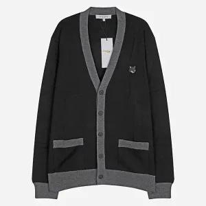 메종키츠네 5S NM00507KT1036 P199 볼드 폭스 헤드 바이컬러 가디건 블랙