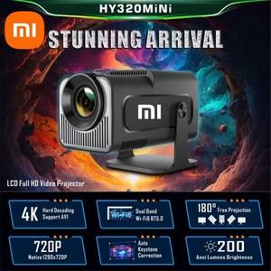 샤오미 안드로이드 11 HY320 미니 프로젝터, 4K 네이티브 1080P 듀얼 와이파이 6 BT5.0 시네마, 야외 휴대