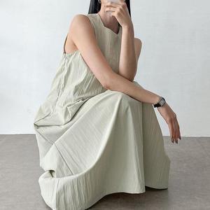 여자 휴양지룩 백브이 리본 박시 여름 롱원피스