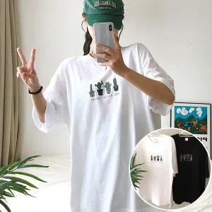 캐터스 박스 여성 오버핏 반팔 티셔츠 (2컬러) 박스티 빅사이즈