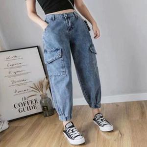 진청 조거 청바지 배기팬츠 빅포켓 카고 9부팬츠