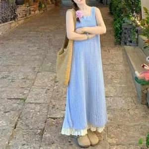 LN 라잇 펀칭 니트 원피스 세트 여름 투피스 민소매 나시 치마 롱원피스