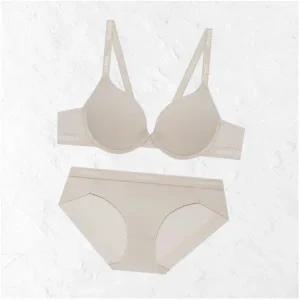 게스 언더웨어 원톤 베이직 풀컵 브라 팬티 세트 - 모카 248527