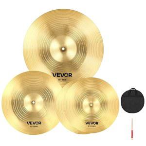 VEVOR 심벌 팩, 드럼 세트용 3피스 심벌즈, 합금 심벌즈 세트에는 14인치 하이햇, 16인치 크래시, 20인치 라이드, 스틱 및 백, 드러머용 밝은 구리가 포함되어 있습니다