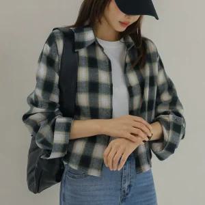 [시크폭스] 모브 크롭 옴브레 체크 셔츠_53SH797