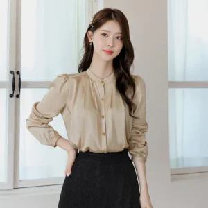 [시크라인] (~XXL까지) 루비엔 퍼프 슬리브 새틴 블라우스 가을 하객룩 오피스룩 모임룩 격식룩 자체제작 빅사이즈