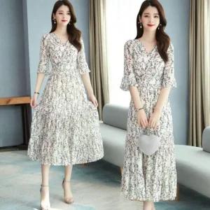 롱치마 여름 스모크원피스 쉬폰 여성 휴양지 (45bQs)