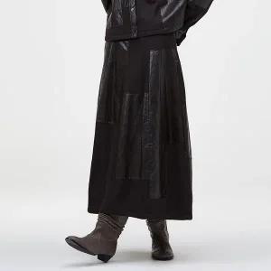 [DEMOO](센텀시티점)레더 블록 스커트 다크브라운