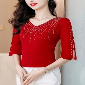 여성 라인댄스복 7부 댄스복 메쉬 소매 무용 프릴 반짝이 사교 레이스 상의 차밍 블라우스