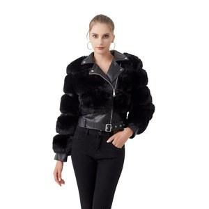 그란 오리엔테 여성용 모토 스타일 크롭 인조 모피 재킷, 가죽 벨트 바이커 코트, 지퍼 업 플러시 겨울 아우터