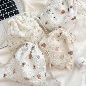 귀여운 스트링 파우치 생리대 화장품 가방 복주머니 복조리 더스트백 면 린넨