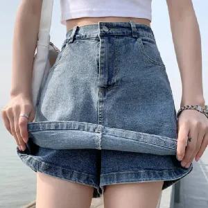 앞은 치마 뒤는 바지 유니크 청치마바지 미니스커트 청치마 여성 짧은 스커트 숏팬츠 블루 블랙