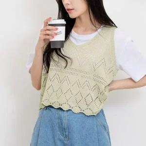 [콩심팥심]스카시니트 크롭나시 조끼 DJJ1031