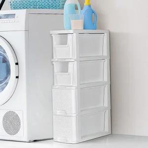 4단 수납장 슬림 이동식 다용도 틈새 수납장 낮은 화이트 공간 플라스틱 화장대 싱크대 세탁기 세탁실