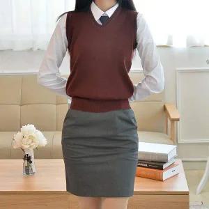 [셀러에이드]학생니트조끼 와인 여자 조끼 교복 여자조끼 가