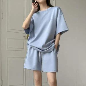 [콩심팥심]여성 무지 반팔 반바지 트레이닝 세트 HH-D86