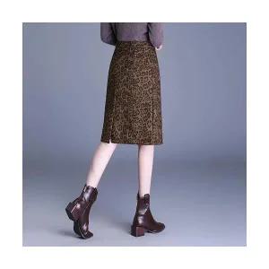 여성 H라인 스커트 호피 추동 하이웨스트 힙색 중기장 트임 일자 원턱 DUCHI4