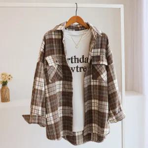 [잇수다] 던셀리 기모 포켓 오버핏 체크 똑딱이 셔츠 남방