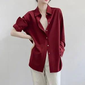 [하프클럽/]베이직 새틴 블라우스 차르르 블라우스 단품 이너 버건디 블라
