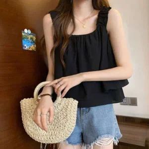 [하프클럽/]여성 러블리 크롭 블라우스 1P 여름 프릴 숄더 민소매