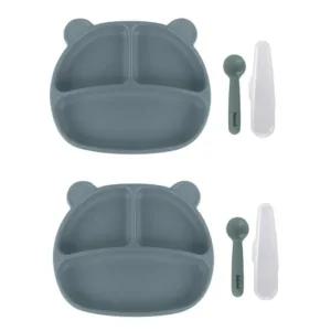 베베락 유아 이유식 흡착 실리콘 식판 블루그레이