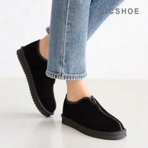 딕슈 여성 퍼 안감 소가죽 스웨이드 방한화 모카신 3cm FWWS318