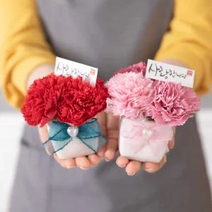 카네이션 조화 화분 하트진주 set 8cm 2컬러 꽃 어버이날 스승의날 테이블 장식 감사 선물 행사 소품