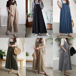 빅사이즈/코튼/점프수트/와이드핏/멜빵바지