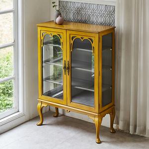 [버지니아]나탈리 원목 유리장식장 소 그릇장 진열장 엔틱옐로우
