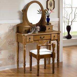 2색 원목 화장대 화이트 원형 거울 스툴 의자 빈티지 엔틱 엘리스