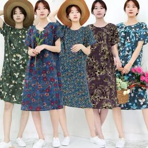 여름 시원한 아사면 레이온 반팔원피스 쿨 인견원피스 빅사이즈 홈웨어 엄마옷 여성잠옷