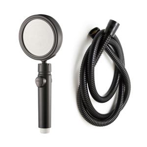 고수압 황토볼 필터 수압상승 블랙 샤워기 헤드 + 검정색 샤워호스 줄 1.5m 세트