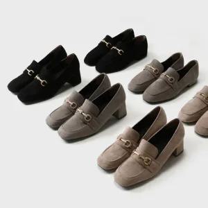 SOVO 레티브 체인 스웨이드 단화 로퍼 로퍼힐 여성구두 2cm 5cm