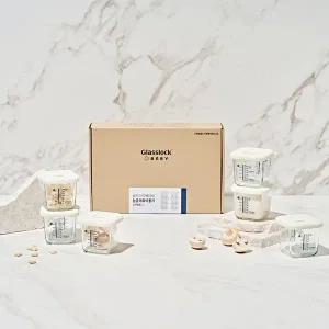 [글라스락] 베이비 눈금 이유식용기 큰용량 270ml 스마일캡 6조 선물세트 (코코넛밀크)