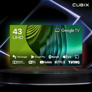 [으뜸효율]큐빅스 109cm 43인치 스마트TV UHD 4K LED 구글티비 안드로이드 에너지1등급 스탠드형 벽걸이형