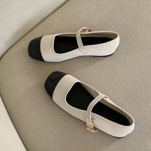 (곰블리) 베루니 메리제인슈즈 배색 콤비 애나멜 플랫 여성구두 1cm