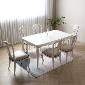 [피어젠]봄베이 프렌치 엔틱 6인용 원목 식탁 세트 화이트