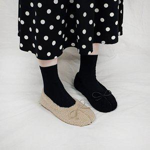 [디아]디바 리본 뽀글이 타비 털안감 겨울 플랫슈즈 2cm