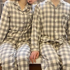 체크무늬 수면잠옷 커플 신혼부부 피치기모잠옷 모던 홈웨어 수면바지