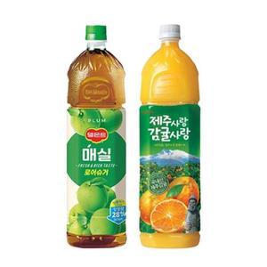 [한번에먹자] 델몬트 1.5L 과즙음료 2종 / 제주사랑감귤사랑 3개 + 매실 3개 / 총 6개