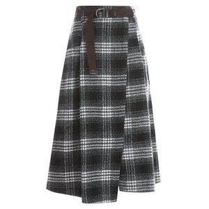 [신세계라이브쇼핑][샵앤] 블루 여성 겨울 체크 데일리 A라인 플레어 뒷밴딩 미듐 스커트 NS-WSK-1680-블랙