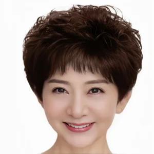 GBKING 100% 인모 수제 중년여성 전체가발 엄마통가발 웨이브 가발