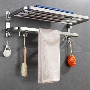 선반형 스텐 욕실수건걸이 무타공 타올걸이 접착식 실버 50CM N252