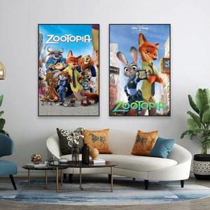현대 디즈니 영화 주토피아 포스터 주토피아 2016 아트 프린트, 재미있는 동물 만화 필름 벽 아트 캔버스 페인팅, 침실 장식