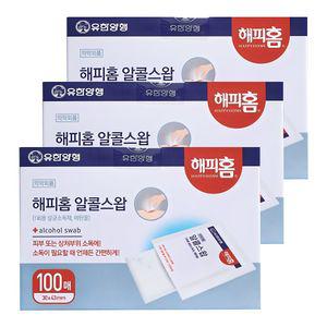 유한양행 해피홈 소독용 알콜스왑 알콜솜 100매입 3개