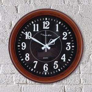 우드 원형 야광 저소음 벽장식 벽걸이 시계 브라운