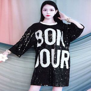 차니글로벌 줌바댄스 스팽글 롱 티셔츠 줌바댄스복 옷 힙합 반팔 무대의상 방송댄스복