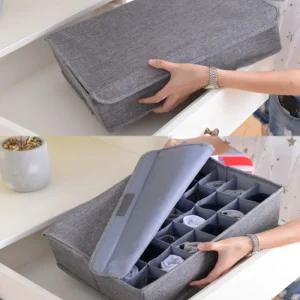 뚜껑있는 칸막이 양말 속옷 정리함 접이식 패브릭 수납함 칸칸이 옷정리함